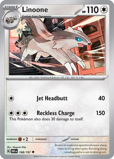 Linoone (OBF) #168/197 Uncommon (Reverse Holofoil Lightly Played) SV03: Obsidian Flames Pokemon: 2023