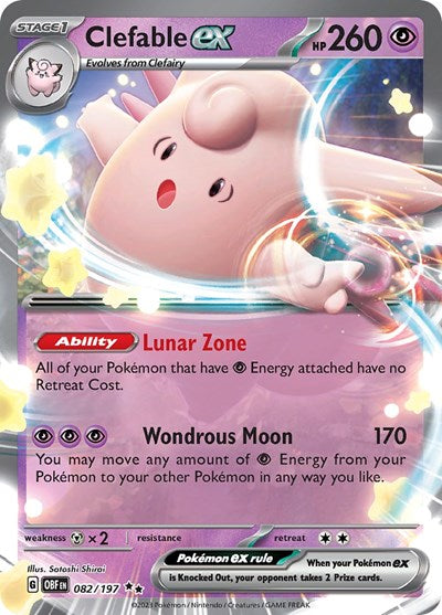 Clefable ex (OBF) #082/197 Double Rare (Holofoil Near Mint) SV03: Obsidian Flames Pokemon: 2023