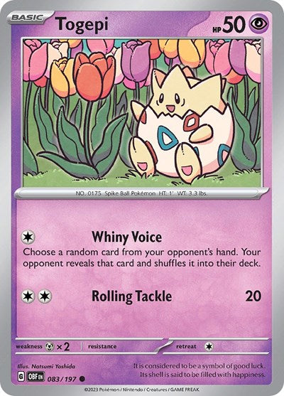 Togepi (OBF) #083/197 Common (Reverse Holofoil Lightly Played) SV03: Obsidian Flames Pokemon: 2023
