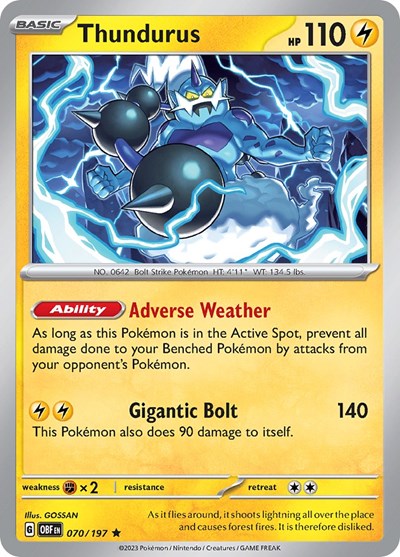 Thundurus (OBF) #070/197 Rare (Holofoil Near Mint) SV03: Obsidian Flames Pokemon: 2023
