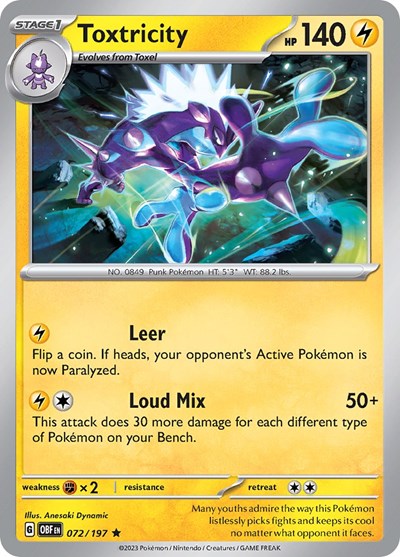 Toxtricity (OBF) #072/197 Rare (Holofoil Near Mint) SV03: Obsidian Flames Pokemon: 2023