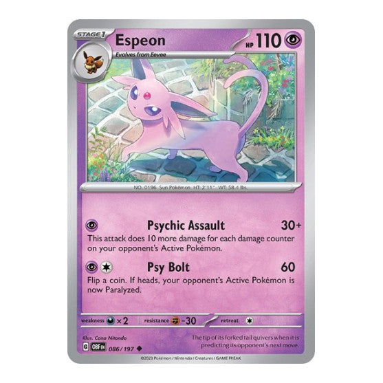 Espeon (OBF) #086/197 Uncommon (Near Mint) SV03: Obsidian Flames Pokemon: 2023