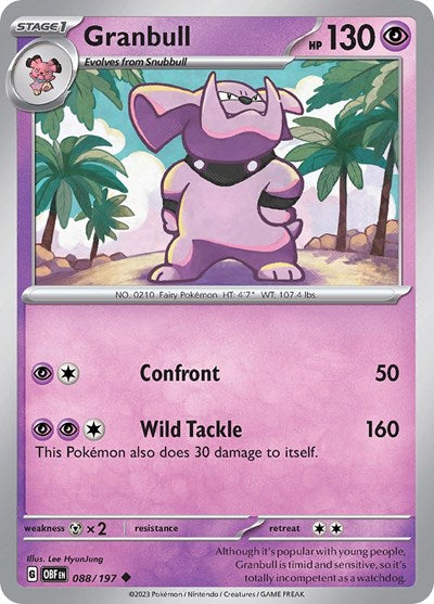 Granbull (OBF) #088/197 Uncommon (Reverse Holofoil Lightly Played) SV03: Obsidian Flames Pokemon: 2023