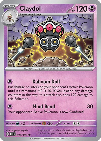 Claydol (OBF) #095/197 Rare (Holofoil Near Mint) SV03: Obsidian Flames Pokemon: 2023