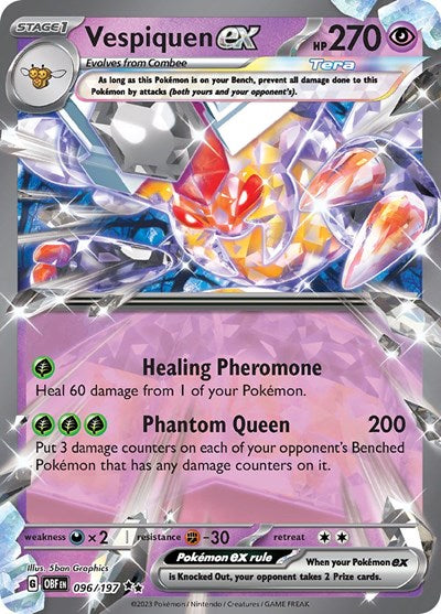Vespiquen ex (OBF) #096/197 Double Rare (Holofoil Near Mint) SV03: Obsidian Flames Pokemon: 2023