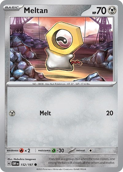 Meltan (OBF) #152/197 Common (Reverse Holofoil Lightly Played) SV03: Obsidian Flames Pokemon: 2023