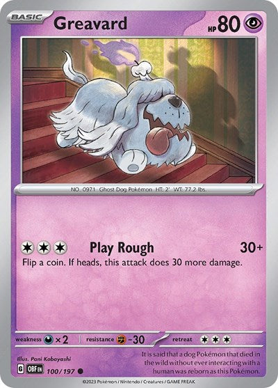 Greavard 100 197 (OBF) #100/197 Common (Reverse Holofoil Lightly Played) SV03: Obsidian Flames Pokemon: 2023