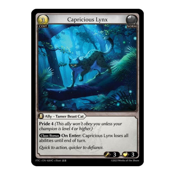 Capricious Lynx (FTC) #028 Common (Lightly Played) Fractured Crown Grand Archive TCG: 2023