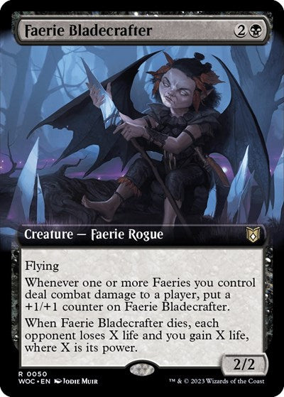 Faerie Bladecrafter Extended Art (WOC) #50 Rare (Lightly Played) Commander: Wilds of Eldraine Magic: The Gathering: 2023