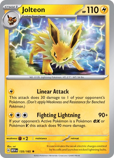Jolteon (MEW) #135/165 Rare (Holofoil Near Mint) SV: Scarlet & Violet 151 Pokemon: 2023