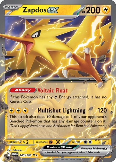 Zapdos ex 145 165 (MEW) #145/165 Double Rare SV: Scarlet & Violet 151 Pokemon: 2023