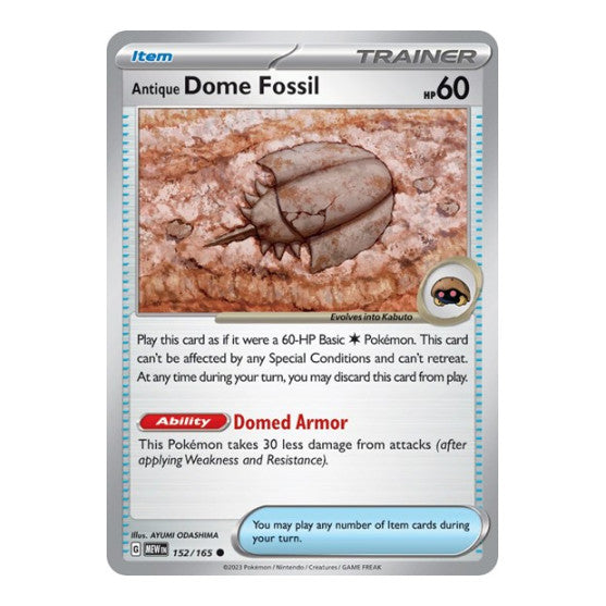 Antique Dome Fossil (MEW) #152/165 Common (Moderately Played) SV: Scarlet & Violet 151 Pokemon: 2023