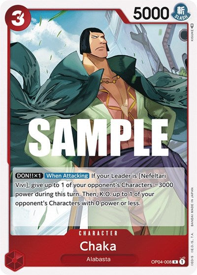 Chaka (OP04) #OP04-008 Rare (Foil Near Mint) Kingdoms of Intrigue One Piece Card Game: 2023