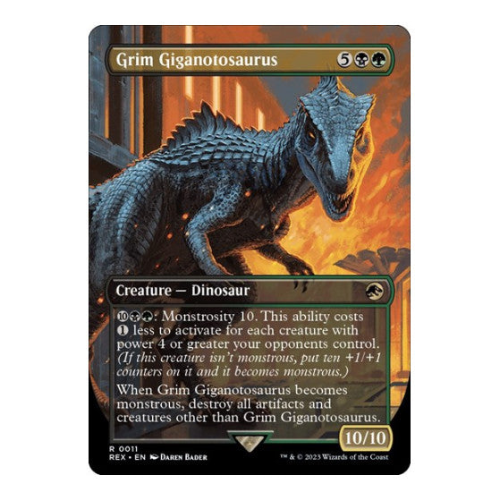 Grim Giganotosaurus (Borderless) (REX) #11 Rare (Near Mint) Universes Beyond: Jurassic World Collection Magic: The Gathering: 2023