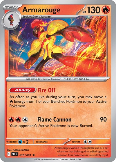 Armarouge 015 091 (PAF) #015/091 Rare (Holofoil Near Mint) SV: Paldean Fates Pokemon: 2024