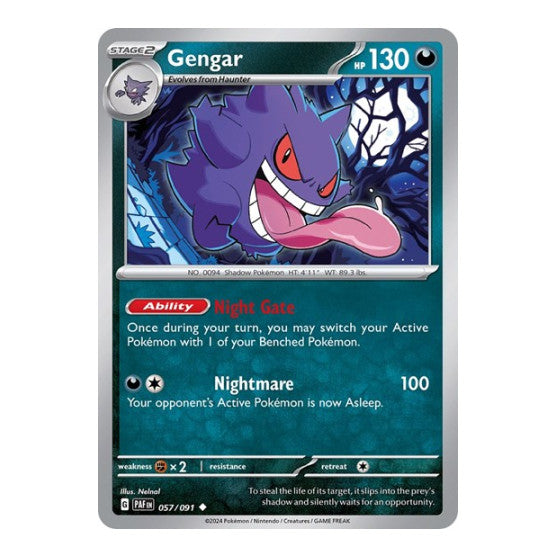 Gengar (PAF) #057/091 Uncommon (Reverse Holofoil Near Mint) SV: Paldean Fates Pokemon: 2024
