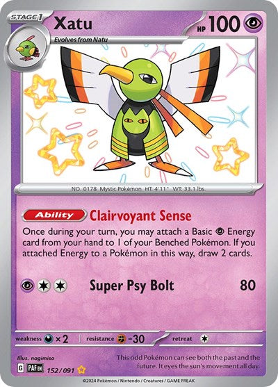 Xatu 152 091 (PAF) #152/091 Shiny Rare (Holofoil Near Mint) SV: Paldean Fates Pokemon: 2024