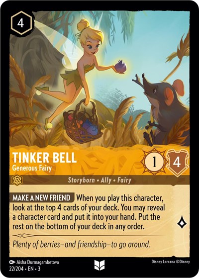 Tinker Bell - Generous Fairy (3) #22/204 Uncommon (Near Mint) Into the Inklands Disney Lorcana: 2024