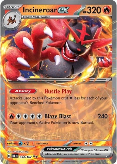Incineroar ex - 034/162 (TEF) #034/162 Double Rare (Holofoil Near Mint) SV05: Temporal Forces Pokemon: 2024