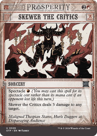 Skewer the Critics (OTP) #26 Uncommon (Lightly Played) Outlaws of Thunder Junction: Breaking News Magic: The Gathering: 2024
