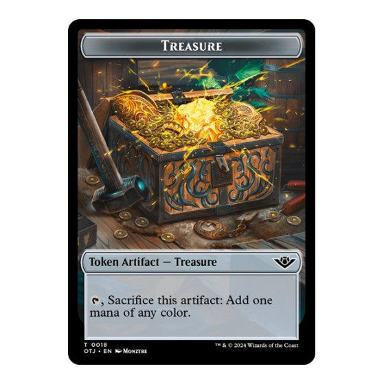 Treasure // Human Cleric Double-Sided Token (OTJ) #18 // 1 T (Foil Lightly Played) Outlaws of Thunder Junction Magic: The Gathering: 2024