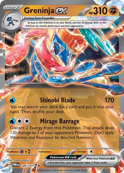 Greninja ex 106 167 (TWM) #106/167 Double Rare (Holofoil Near Mint) SV06: Twilight Masquerade Pokemon: 2024
