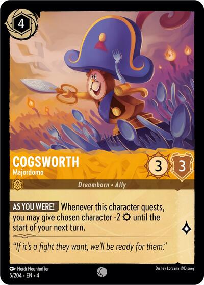 Cogsworth Majordomo (4) #5/204 Common (Near Mint) Ursula's Return Disney Lorcana: 2024