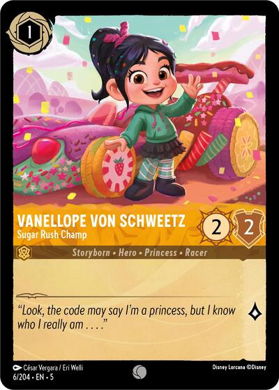 Vanellope von Schweetz - Sugar Rush Champ (5) #6/204 Common (Near Mint) Shimmering Skies Disney Lorcana: 2024
