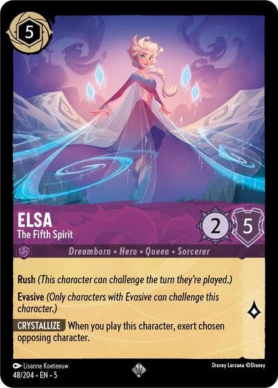 Elsa - The Fifth Spirit (5) #48/204 Super Rare (Cold Foil Near Mint) Shimmering Skies Disney Lorcana: 2024