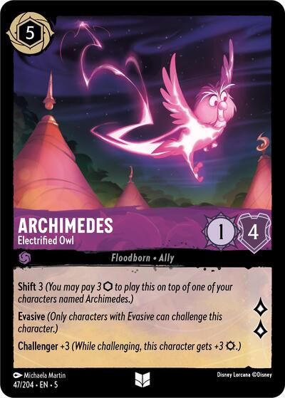 Archimedes - Electrified Owl (5) #47/204 Uncommon (Near Mint) Shimmering Skies Disney Lorcana: 2024