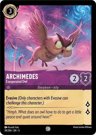Archimedes - Exasperated Owl (5) #39/204 Common (Near Mint) Shimmering Skies Disney Lorcana: 2024