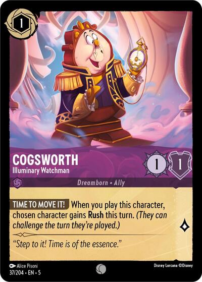 Cogsworth Illuminary Watchman (5) #37/204 Common (Cold Foil Near Mint) Shimmering Skies Disney Lorcana: 2024