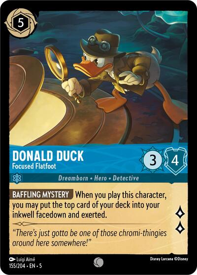 Donald Duck - Focused Flatfoot (5) #155/204 Common (Near Mint) Shimmering Skies Disney Lorcana: 2024