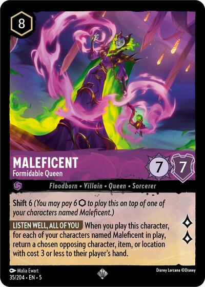Maleficent Formidable Queen (5) #35/204 Super Rare (Near Mint) Shimmering Skies Lorcana TCG: 2024