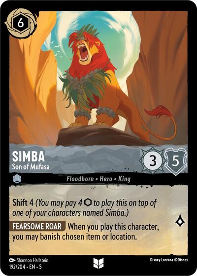 Simba - Son of Mufasa (5) #192/204 Uncommon (Near Mint) Shimmering Skies Disney Lorcana: 2024