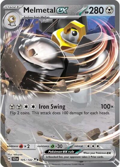 Melmetal ex (SCR) #105/142 Double Rare (Holofoil Near Mint) SV07: Stellar Crown Pokemon: 2024