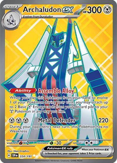 Archaludon ex 224 191 (SSP) #224/191 Ultra Rare (Holofoil Near Mint) SV08: Surging Sparks Pokemon: 2024