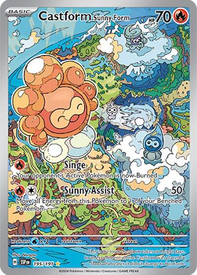 Castform Sunny Form 195 191 (SSP) #195/191 Illustration Rare (Holofoil Near Mint) SV08: Surging Sparks Pokemon: 2024