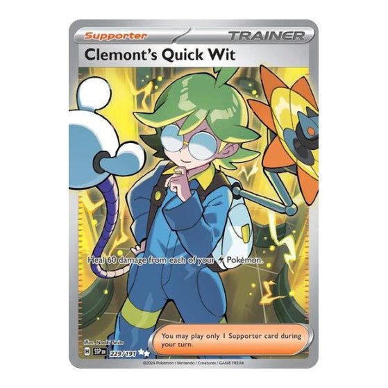 Clemont's Quick Wit - 229/191 (SSP) #229/191 Ultra Rare (Holofoil Near Mint) SV08: Surging Sparks Pokemon: 2024