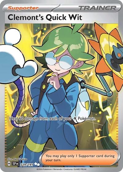 Clemonts Quick Wit 229 191 (SSP) #229/191 Ultra Rare (Holofoil Near Mint) SV08: Surging Sparks Pokemon: 2024
