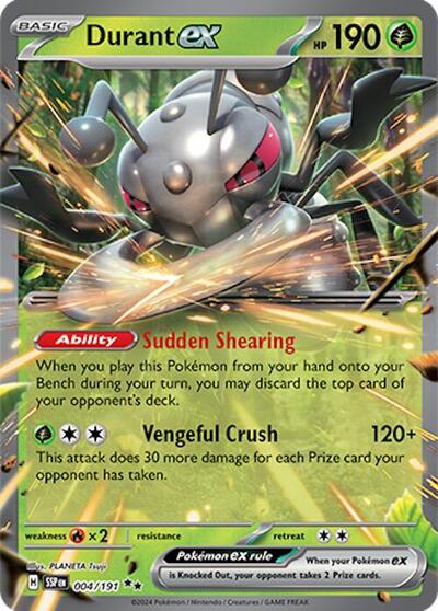 Durant ex 004 191 (SSP) #004/191 Double Rare (Holofoil Moderately Played) SV08: Surging Sparks Pokemon: 2024