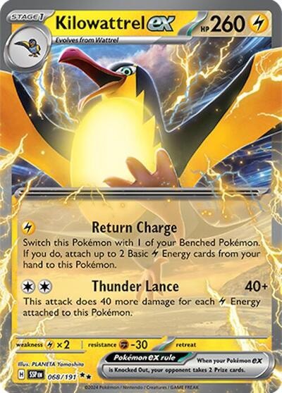 Kilowattrel ex (SSP) #068/191 Double Rare (Holofoil Near Mint) SV08: Surging Sparks Pokemon: 2024