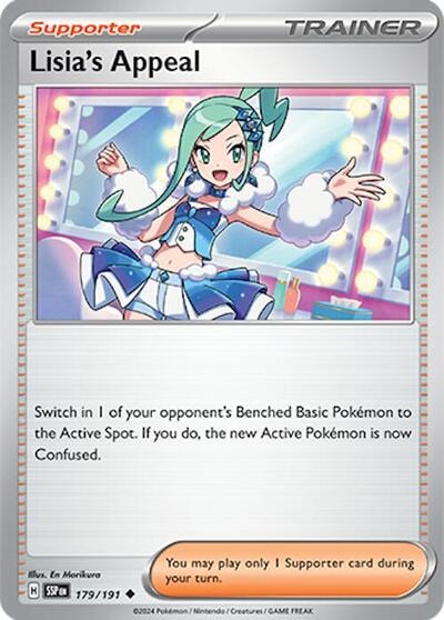 Lisia's Appeal - 179/191 (SSP) #179/191 Uncommon (Moderately Played) SV08: Surging Sparks Pokemon: 2024