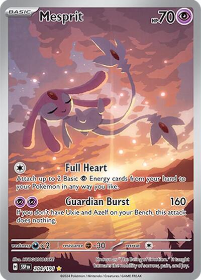 Mesprit 204 191 (SSP) #204/191 Illustration Rare (Holofoil Near Mint) SV08: Surging Sparks Pokemon: 2024
