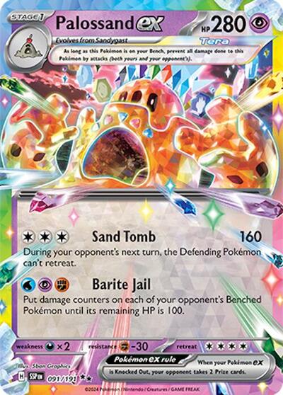 Palossand ex 091 191 (SSP) #091/191 Double Rare (Holofoil Near Mint) SV08: Surging Sparks Pokemon: 2024