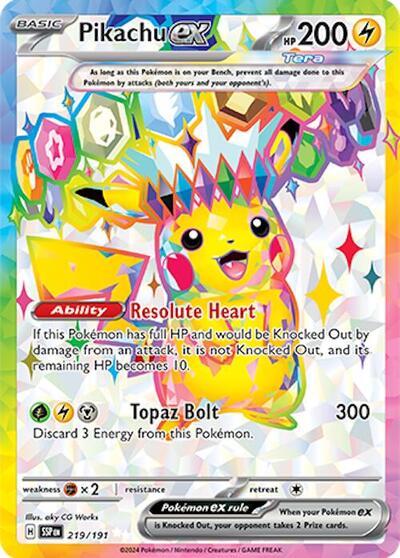 Pikachu ex 219 191 (SSP) #219/191 Ultra Rare (Holofoil Near Mint) SV08: Surging Sparks Pokemon: 2024