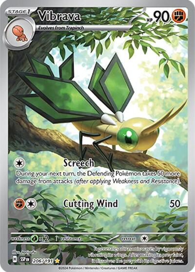 Vibrava 206 191 (SSP) #206/191 Illustration Rare (Holofoil Near Mint) SV08: Surging Sparks Pokemon: 2024