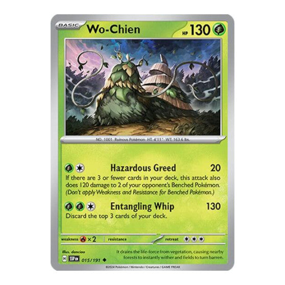 Wo-Chien (SSP) #015/191 Uncommon (Reverse Holofoil Near Mint) SV08: Surging Sparks Pokemon: 2024