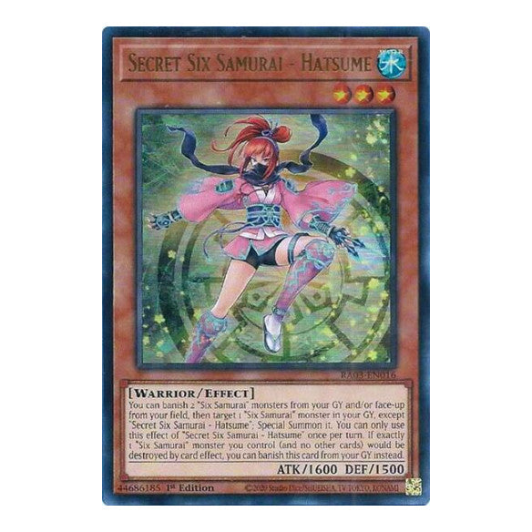 Secret Six Samurai - Hatsume (UR) (RA03) #RA03-EN016 Ultra Rare (1st Edition Near Mint) Quarter Century Bonanza YuGiOh: 2024