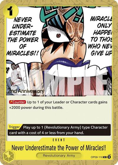 Never Underestimate the Power of Miracles!! (OP09 ANN) #OP09-116 Common (Near Mint) Emperors in the New World: 2nd Anniversary Tournament Cards One Piece Card Game: 2024